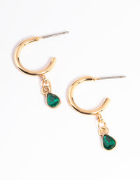 Green Teardrop Stone Drop Huggie Earrings - link has visual effect only