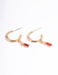 Red Stone Drop Huggie Earrings - link has visual effect only