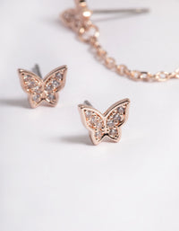 Rose Gold Plated Brass Butterfly Chain 5-Pack Earrings - link has visual effect only