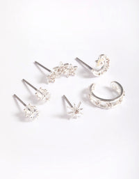 Silver Plated Cubic Zirconia Celestial Stud Earrings 6-Pack - link has visual effect only