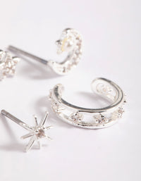 Silver Plated Cubic Zirconia Celestial Stud Earrings 6-Pack - link has visual effect only
