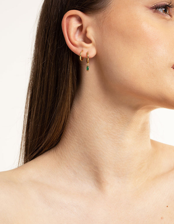 Gold Plated Brass Emerald Huggie Earrings 6-Pack