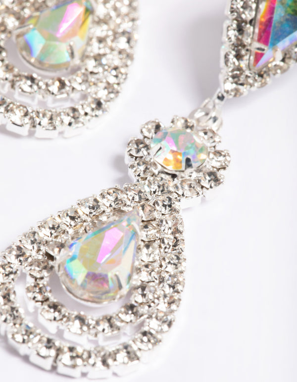 Silver Flower Stud Teardrop Earrings