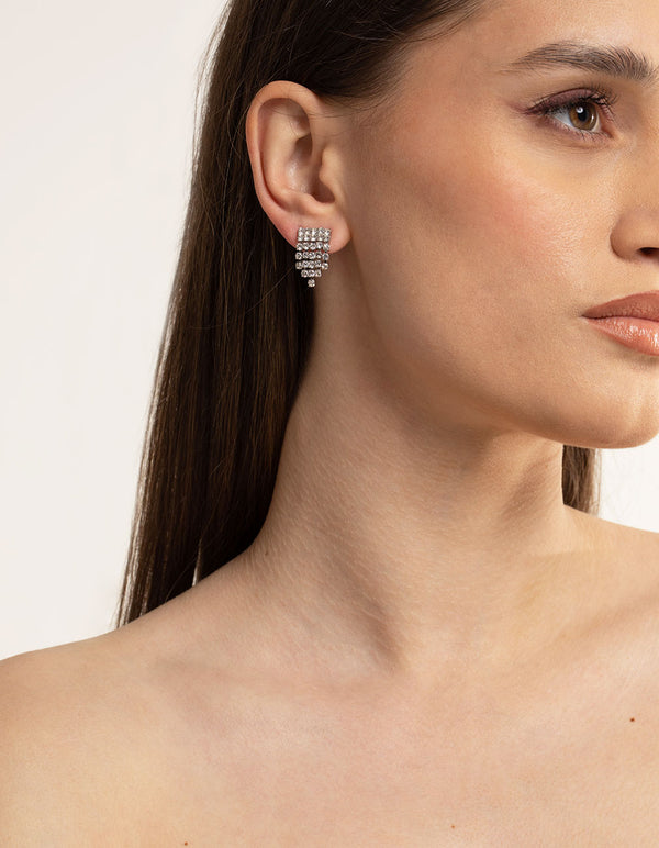 Silver  Short Fringer Waterfall Drop Earrings