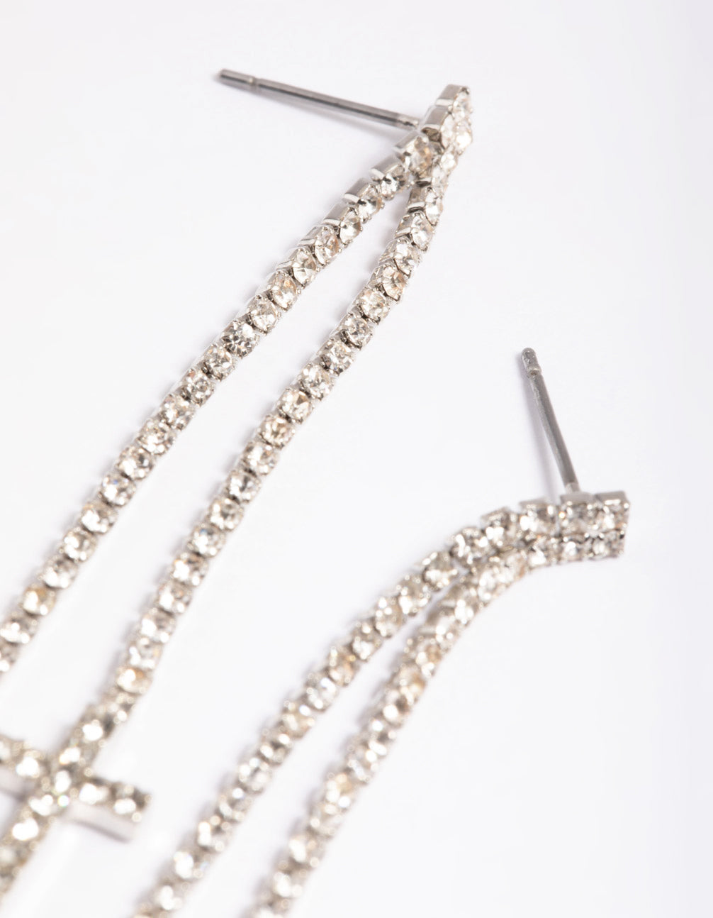 Silver Double Cross Stone Drop Earrings