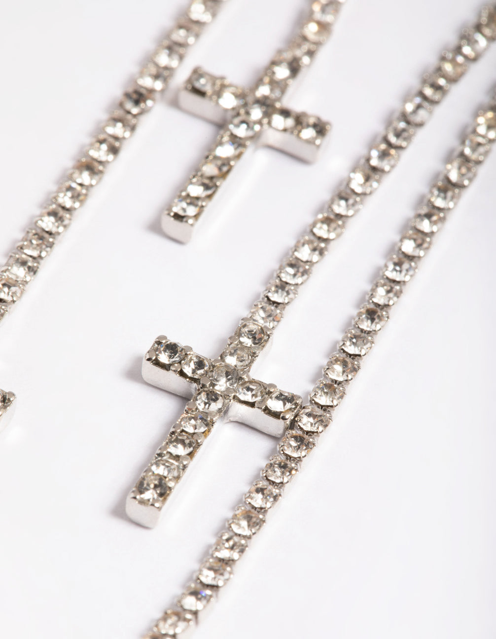 Silver Double Cross Stone Drop Earrings