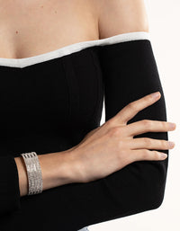 Silver Spiky 4 Row Diamante Wrist Cuff - link has visual effect only