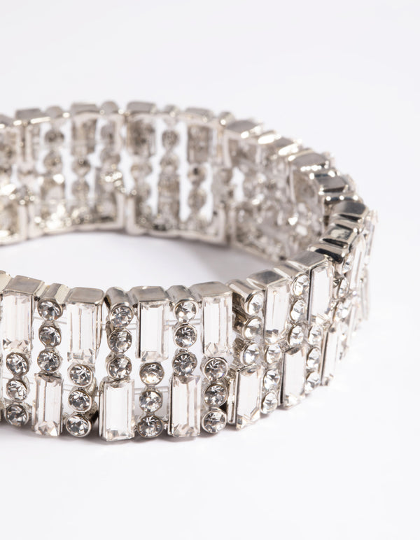 Silver Mix Baguette Diamante Bracelet