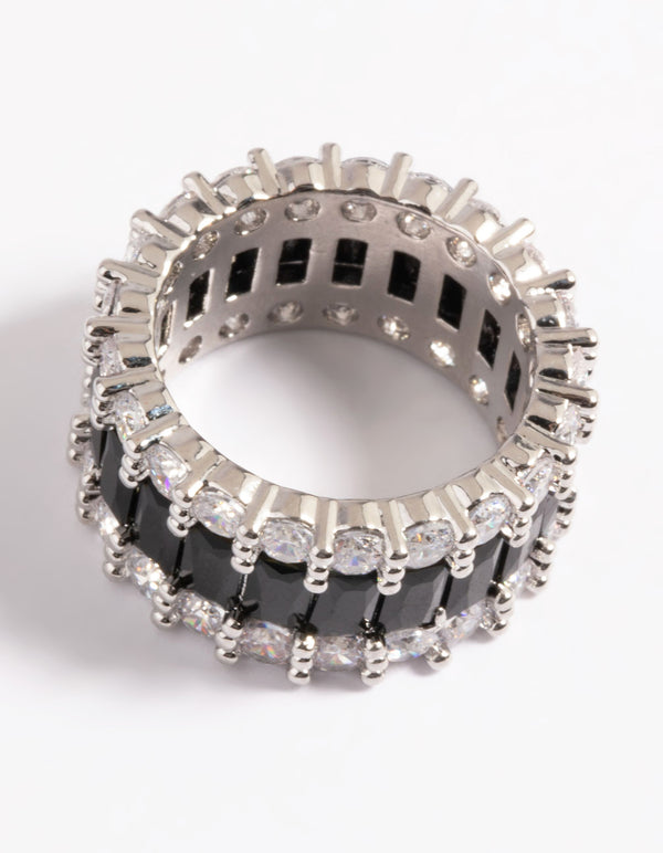 Silver Cubic Zirconia Large Baguette 3-Row Ring