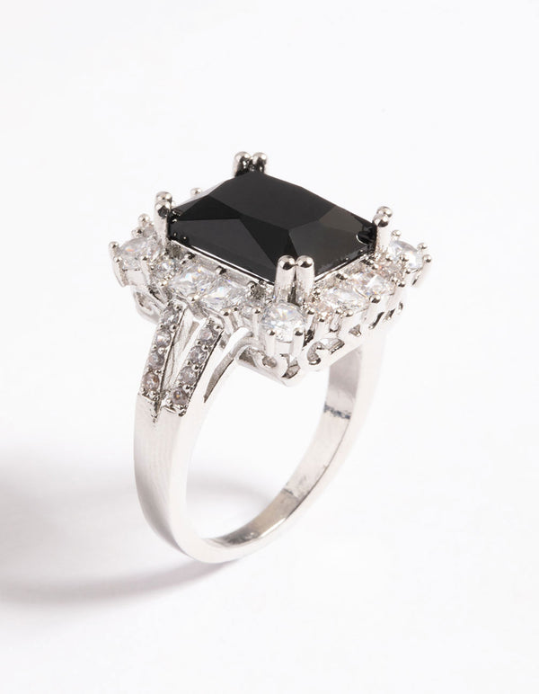 Silver Cubic Zirconia Emerald Ring