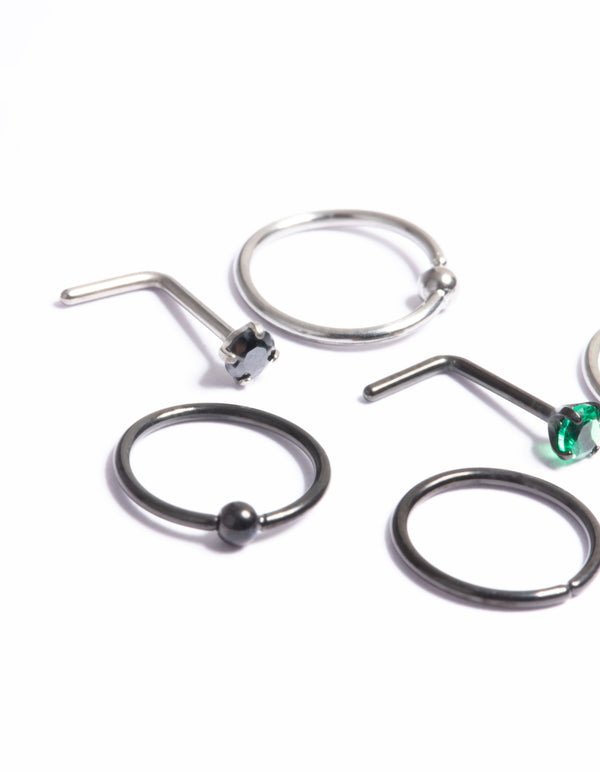 Titanium Green Coloured Stone Nose 6-Pack