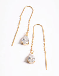Gold Plated Cubic Zirconia Teardrop Thread Earrings - link has visual effect only