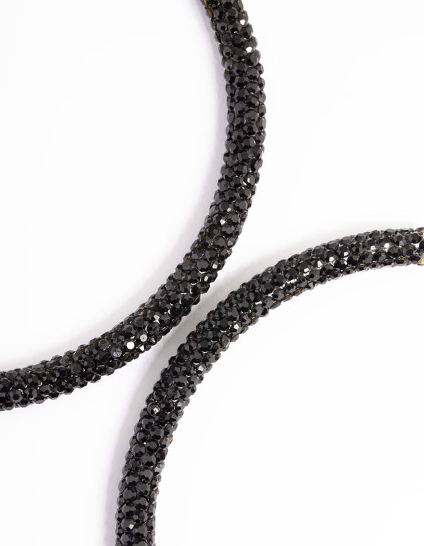 Black Jet 85mm Encrusted Hoop Earrings
