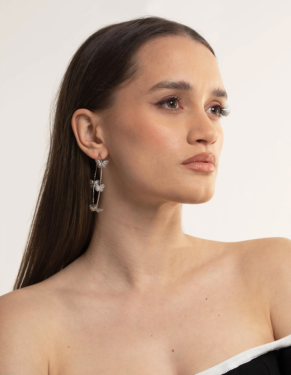 Silver Butterfly Hoop Earrings