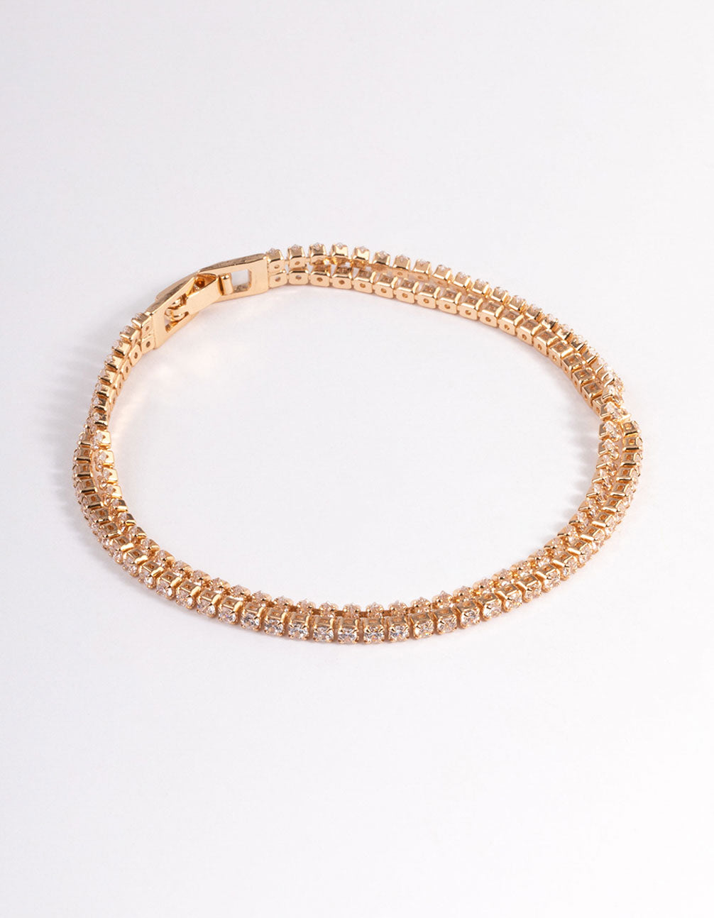 Gold Cubic Zirconia Mini Cupchain Double Row Tennis Bracelet