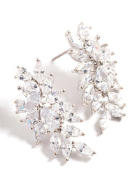 Silver Diamond Simulant Floral Drop Earrings - link has visual effect only