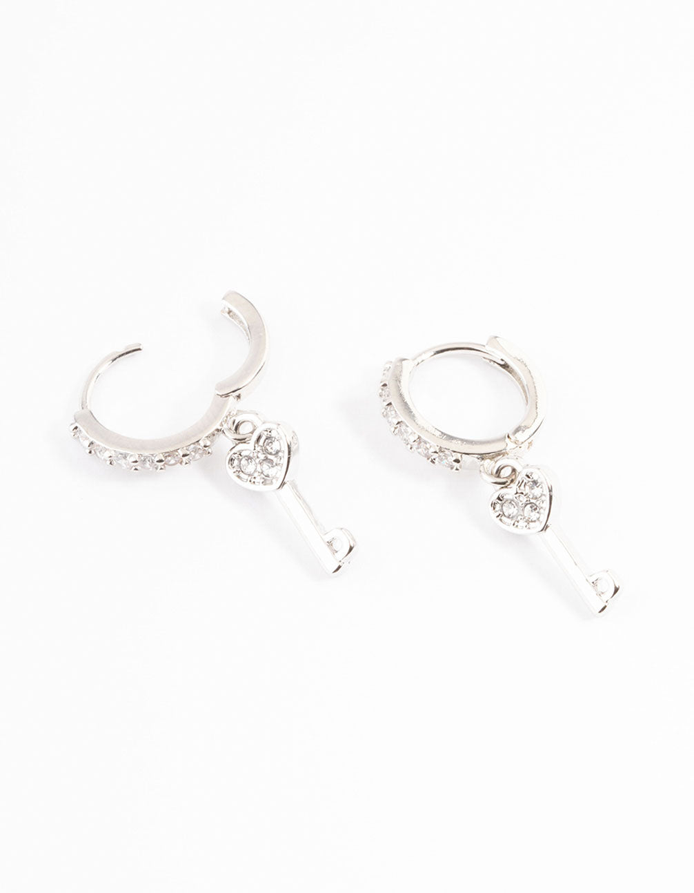 Silver Diamante Keys Huggie Earrings