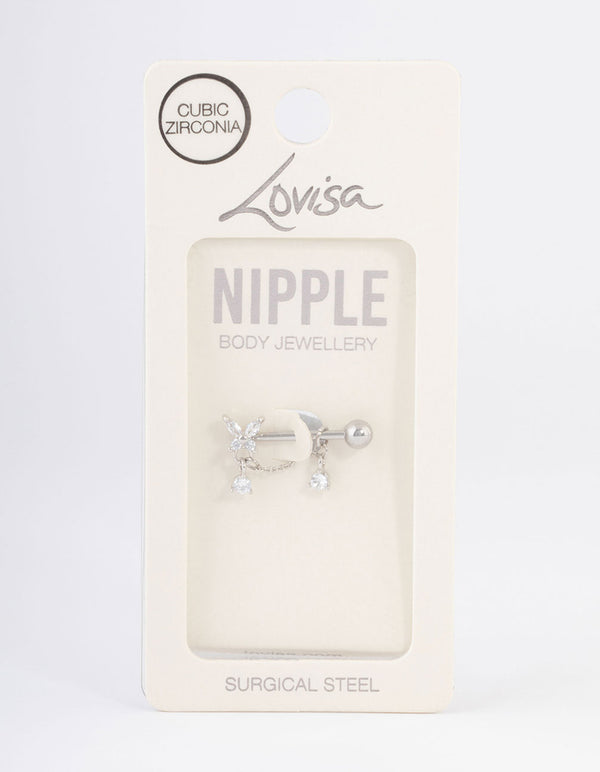 Surgical Steel Butterfly Chain Nipple Piercing