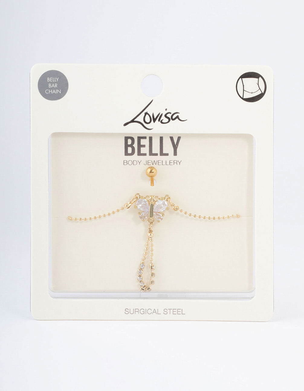 Gold Plated Surgical Steel Diamante Butterfly Belly Chain
