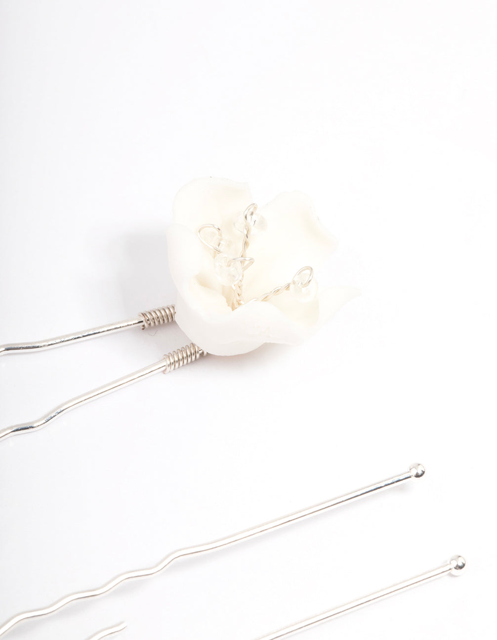 White Large Flower Hair Pin Pack