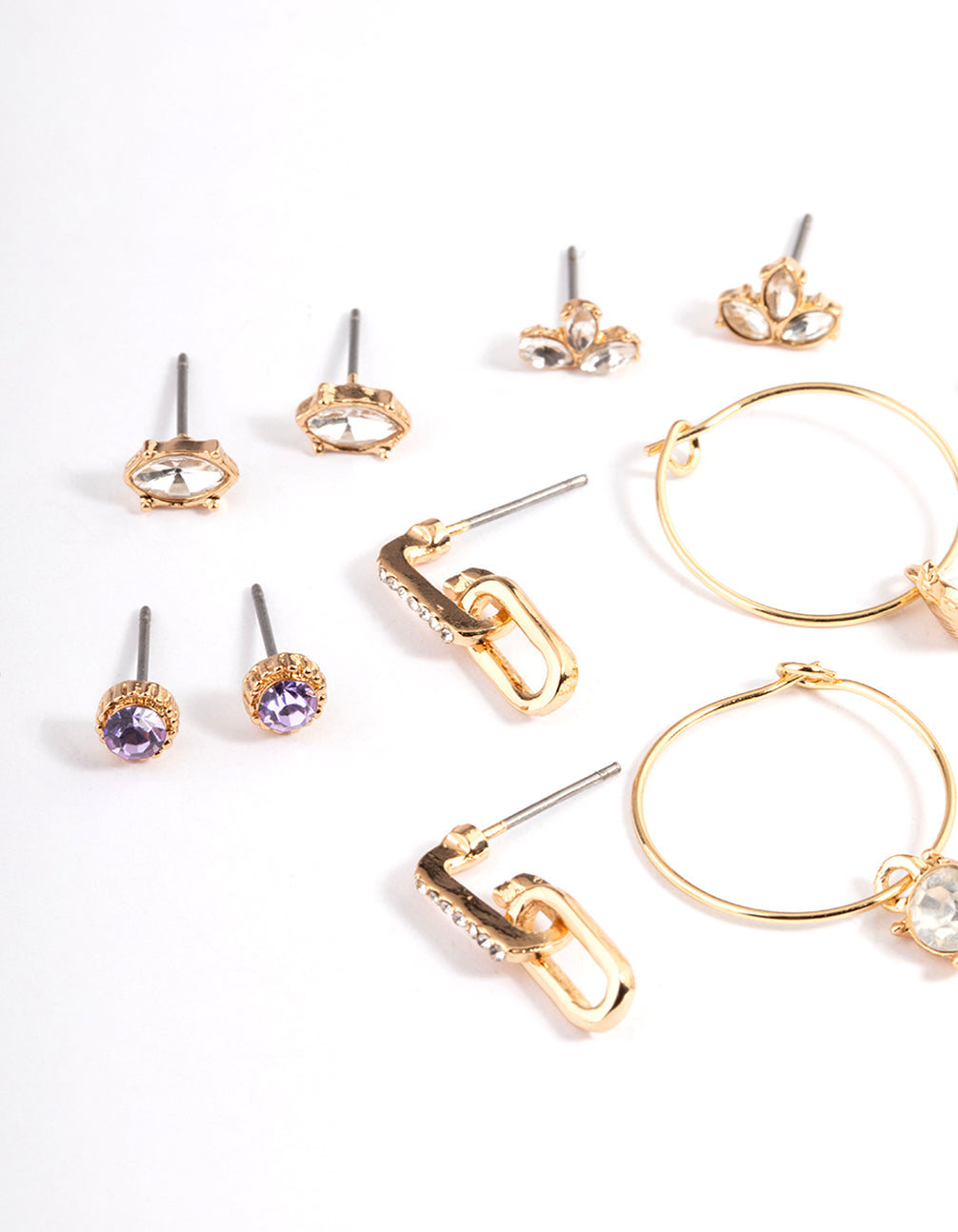 Gold Diamante Chain Link Earrings 8-Pack