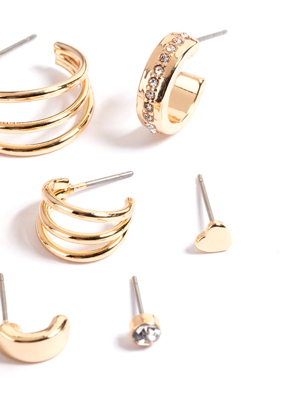 Gold Imitation & Diamante Stack Earrings