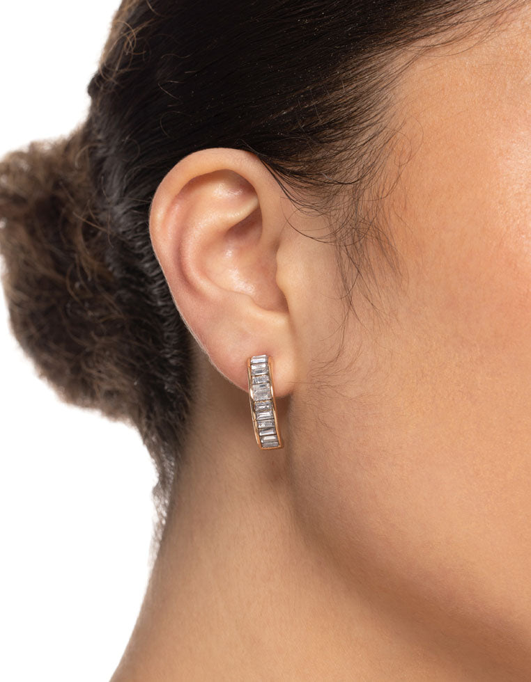 Gold Clear Huggie Earrings