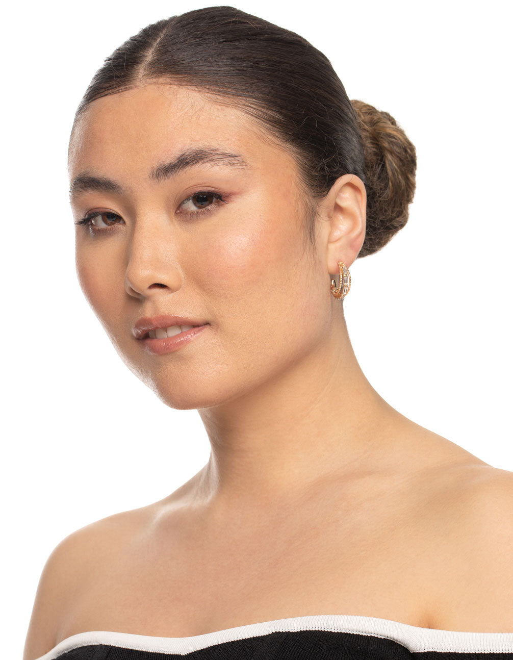 Gold Three Hoop Diamante Earrings