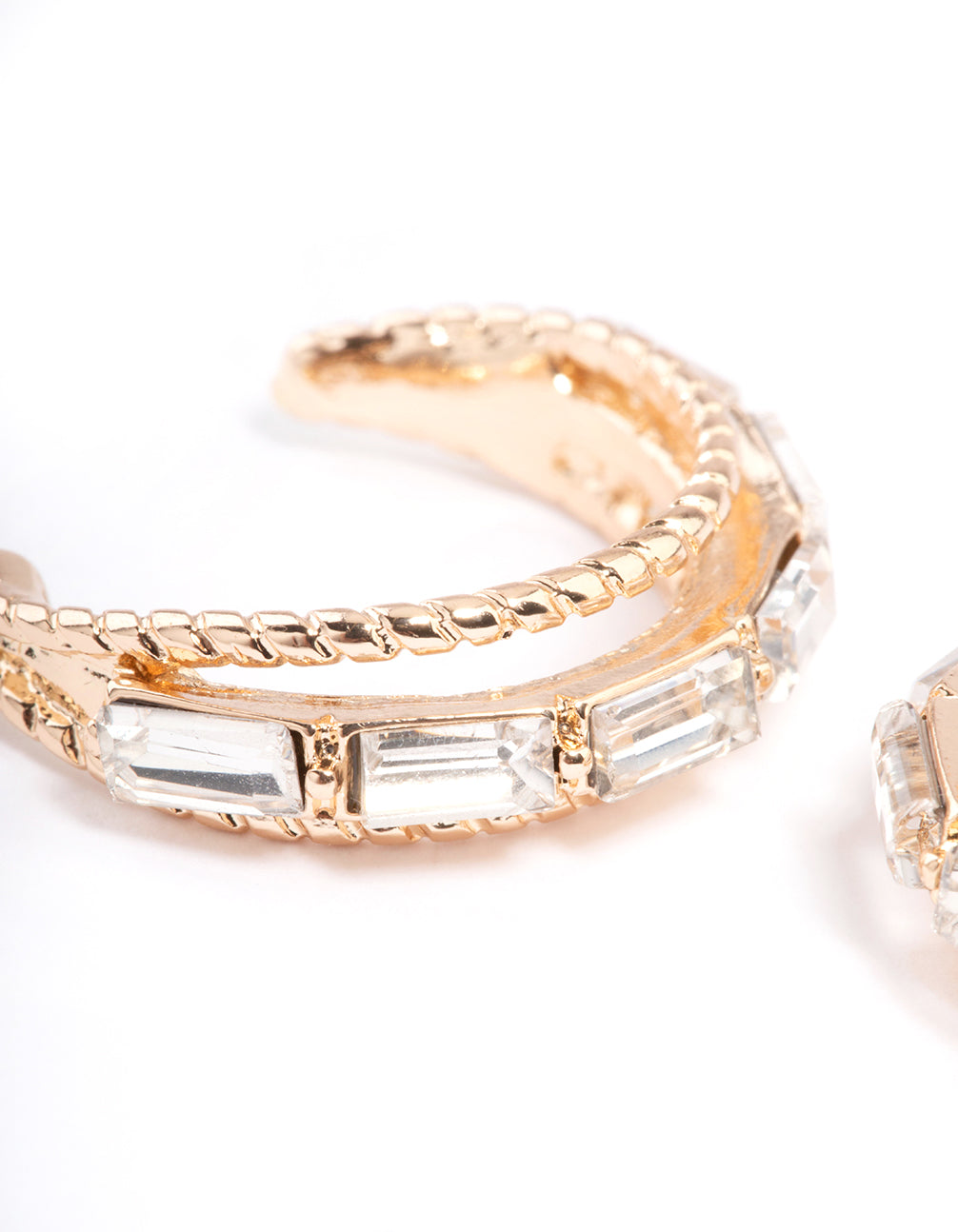 Gold Three Hoop Diamante Earrings