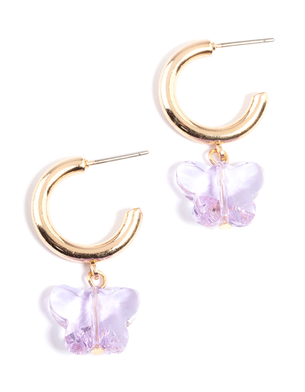 Gold Lilac Butterfly Charm Huggie Earrings