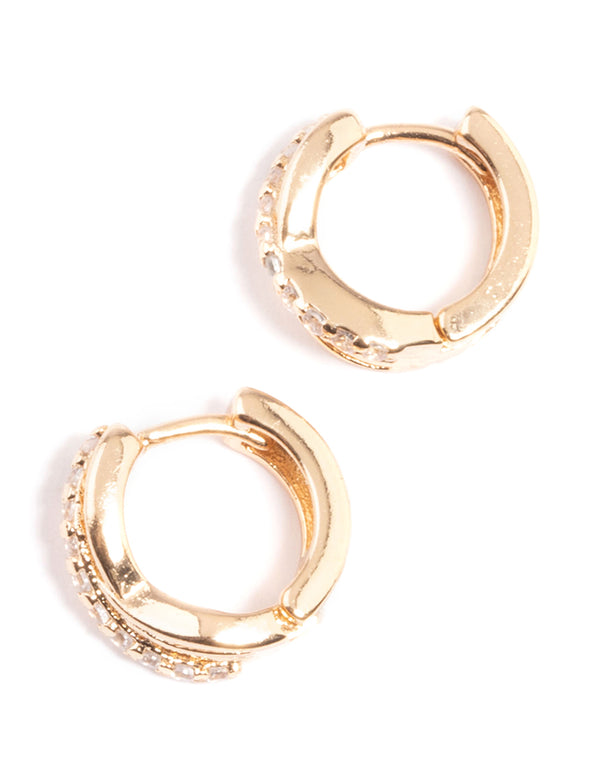 Gold Mini Cubic Zirconia Twist Huggie Earrings
