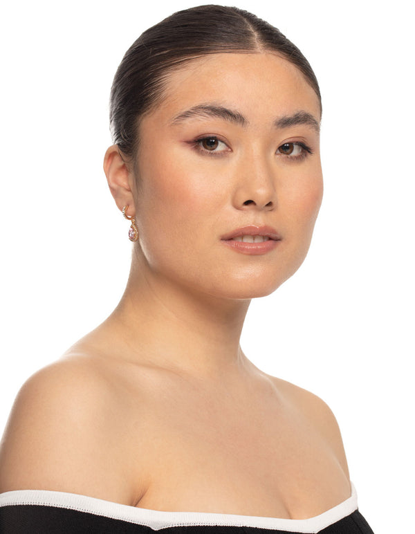 Gold Pink Oval Halo Earrings