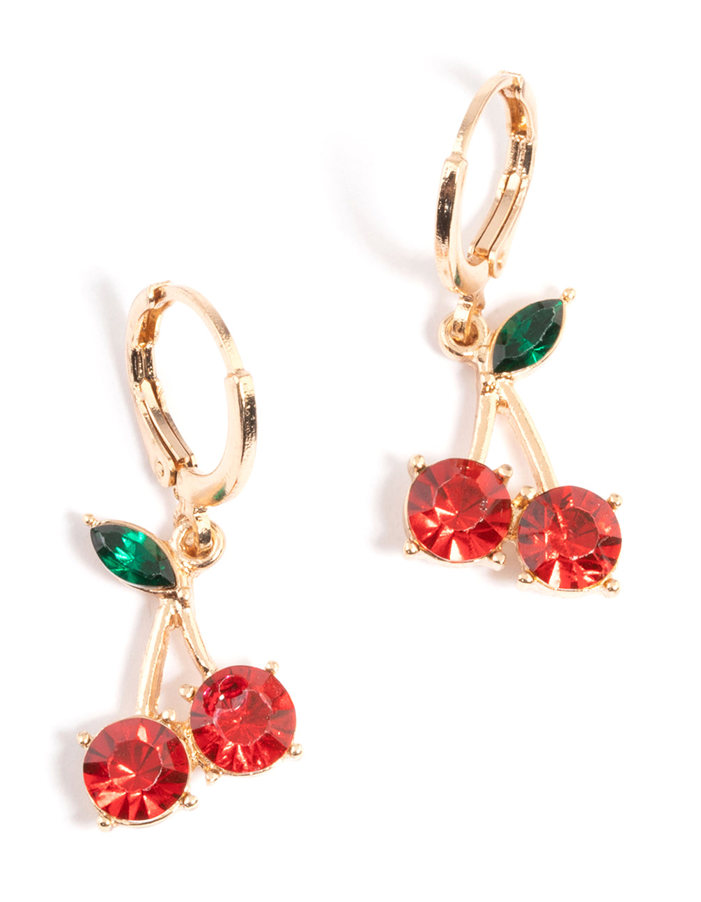 Gold Diamante Cherry Medium Huggie Earrings