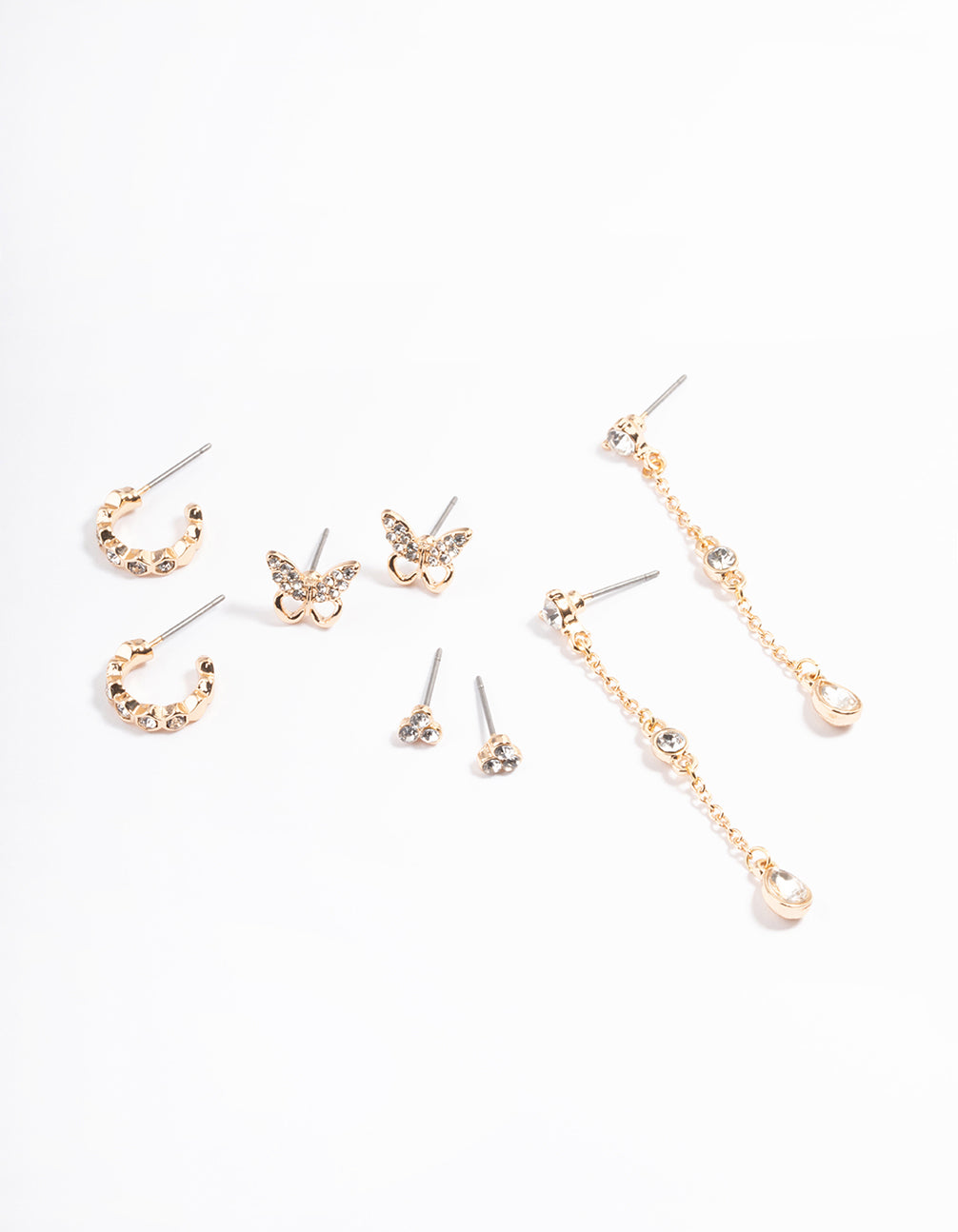 Gold Diamante Butterfly Mixed Earring Pack