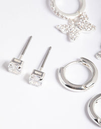 Silver Plated Brass  Cubic Zirconia Pave Butterfly Earring 6-Pack - link has visual effect only