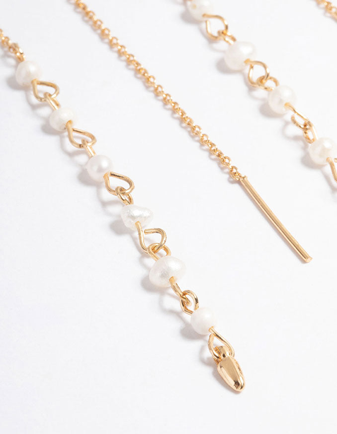 Gold Plated Six Mini Freshwater Pearl Threader Earrings