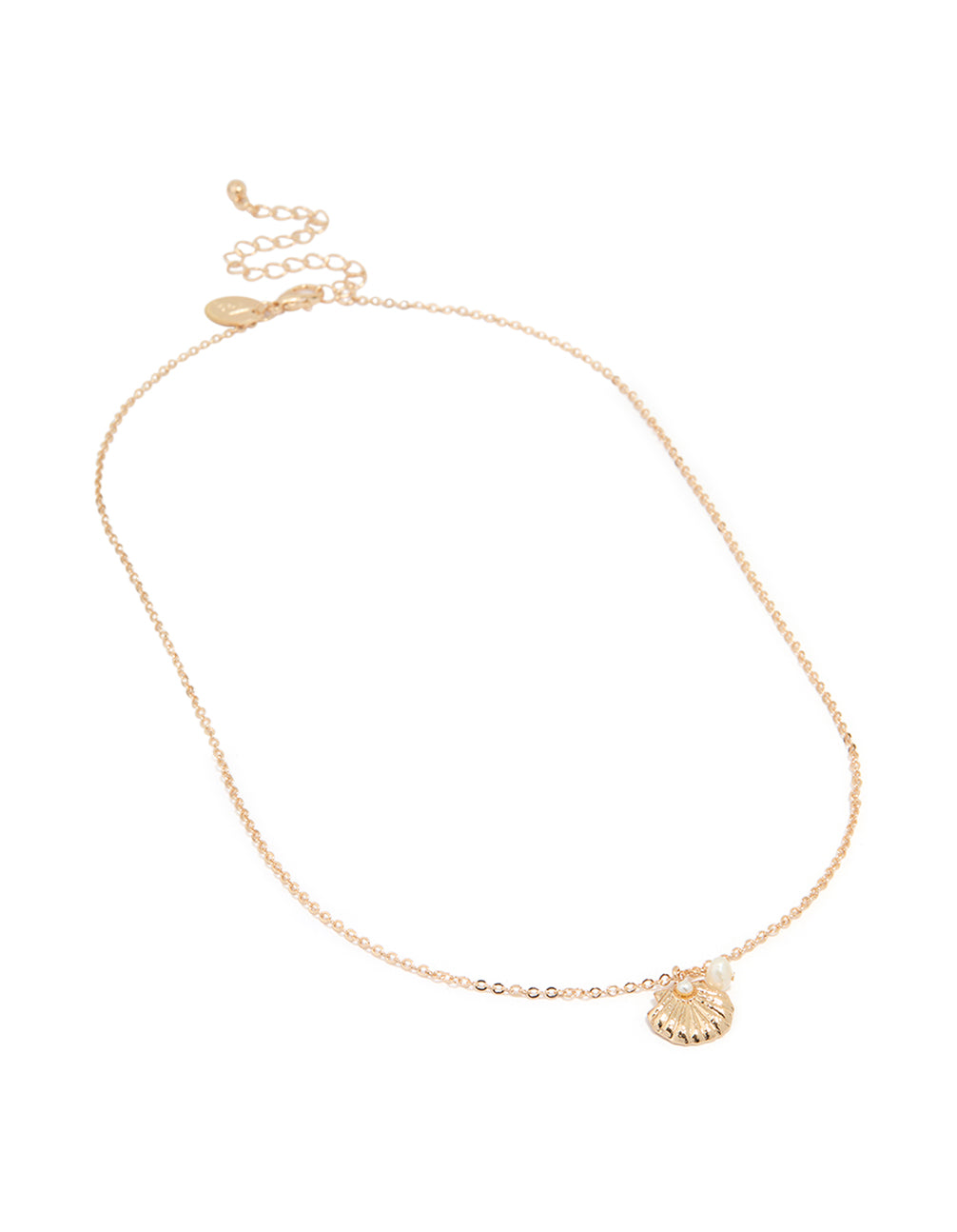 Gold Freshwater Pearl & Clam Pendant Necklace