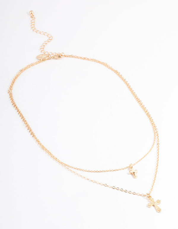 Gold Mixed Textured Cross Necklace