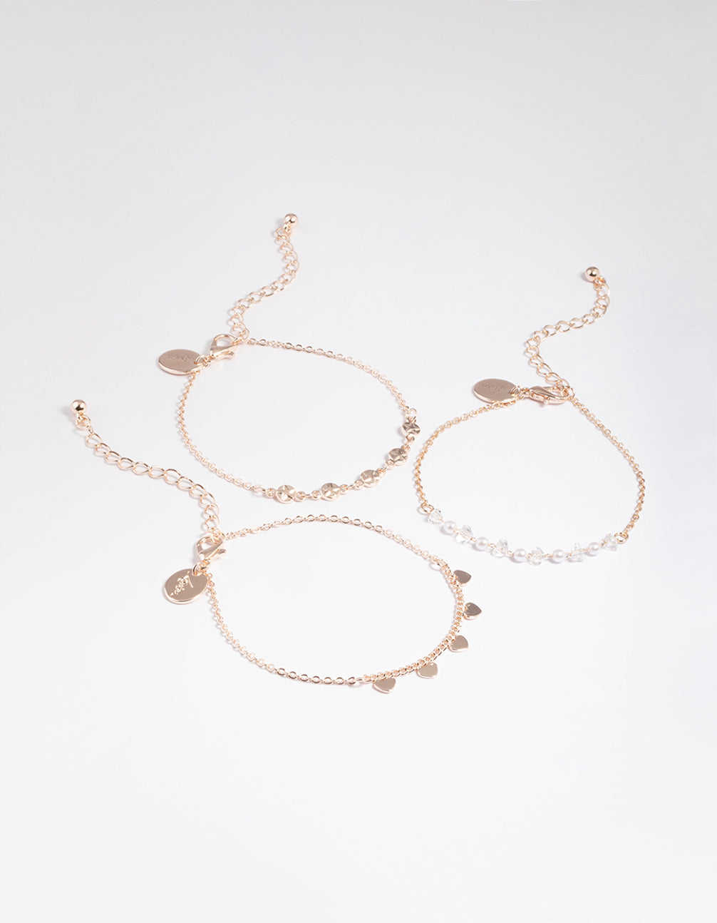 Rose Gold Disc, Pearl & Heart Charm Bracelet Pack