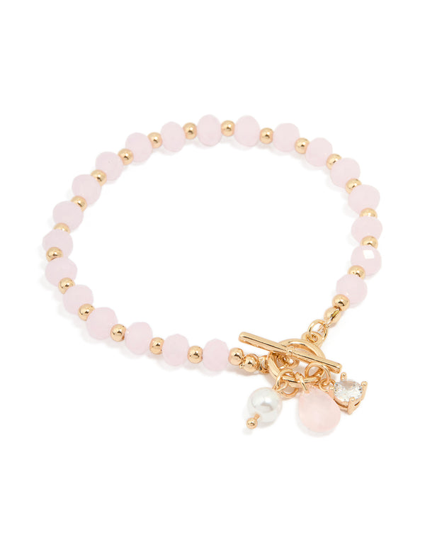Gold Pearl & Diamante Beaded Bracelet