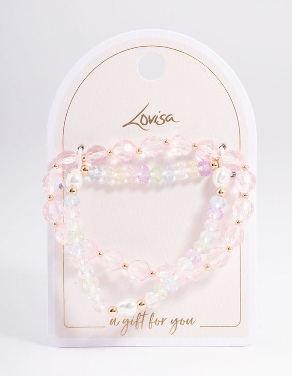 Gold Pearl & Facet Bead Stretch Bracelet