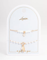 Gold Pretty Pearl & Leaf Bracelet Pack - link has visual effect only