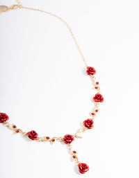 Gold Red Diamante Rose Y-Necklace - link has visual effect only