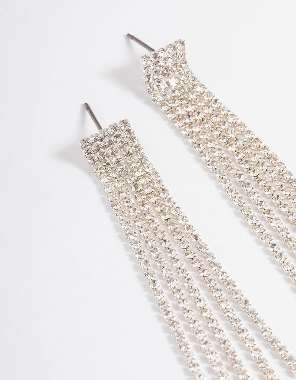 Silver Straight Five Strand Drop Earrings