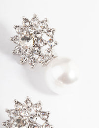 Silver Diamante Swirl Pearl Stud Earrings - link has visual effect only