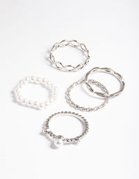 Silver Pearl & Twist Ring 5-Pack - link has visual effect only