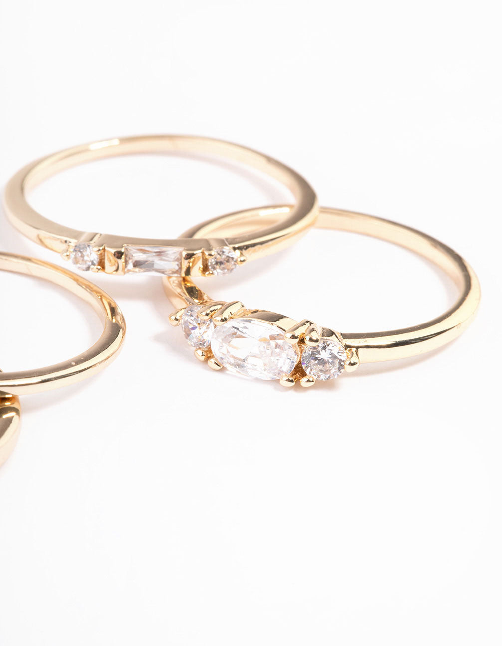 Gold Plated Cubic Zirconia Mixed Shape Rings 4-Pack
