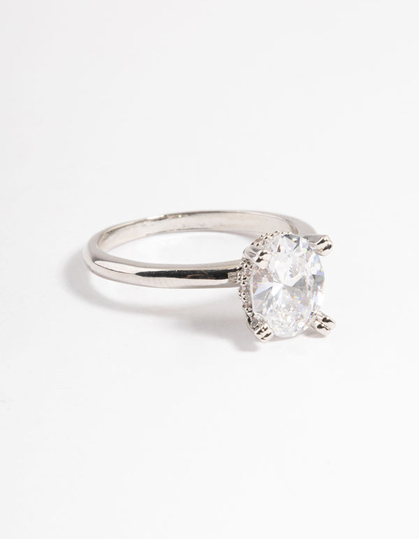 Silver Cubic Zirconia Single Oval Ring