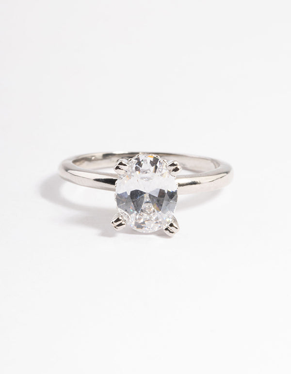 Silver Cubic Zirconia Single Oval Ring