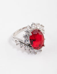 Silver Cubic Zirconia Vintage Red Oval Ring - link has visual effect only